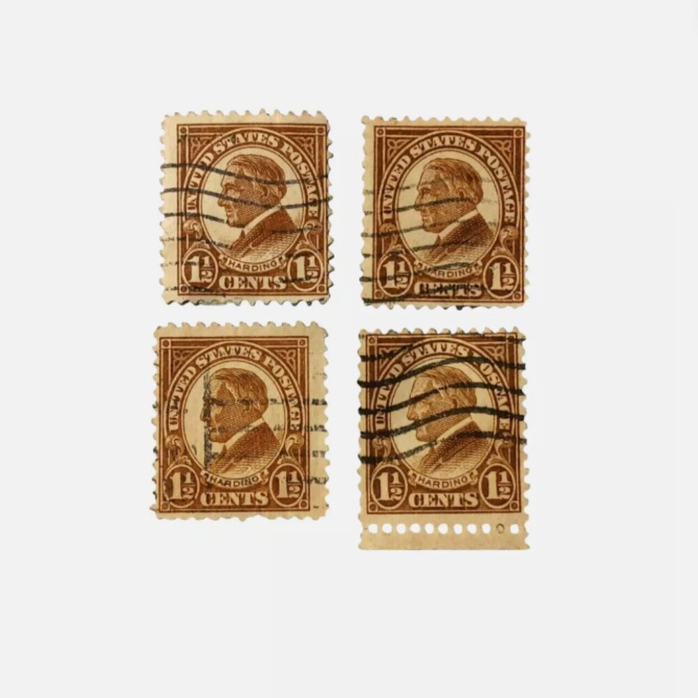 Harding Stamp Brown Vintage USA 1 1/2 Cent Stamp Very Good lot of 4